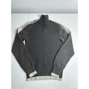 American Rag Men's Knit Sweater Gray Cotton 1/3 Zip Turtleneck White Trim Size S